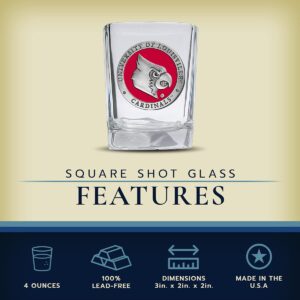 Heritage Pewter Louisville Square Shot Glass | Hand-Sculpted 1.5 Ounce Shot Glass | Intricately Crafted Metal Pewter Alma Mater Inlay