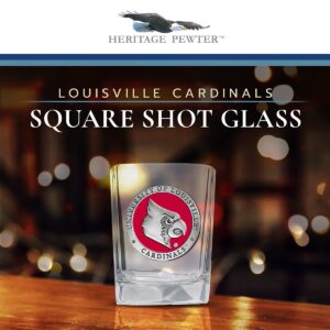 Heritage Pewter Louisville Square Shot Glass | Hand-Sculpted 1.5 Ounce Shot Glass | Intricately Crafted Metal Pewter Alma Mater Inlay