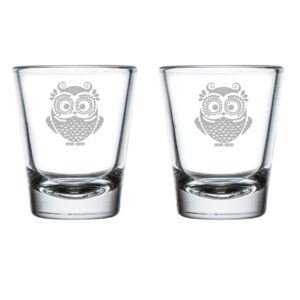 mip set of 2 shot glasses 1.75oz shot glass owl vintage