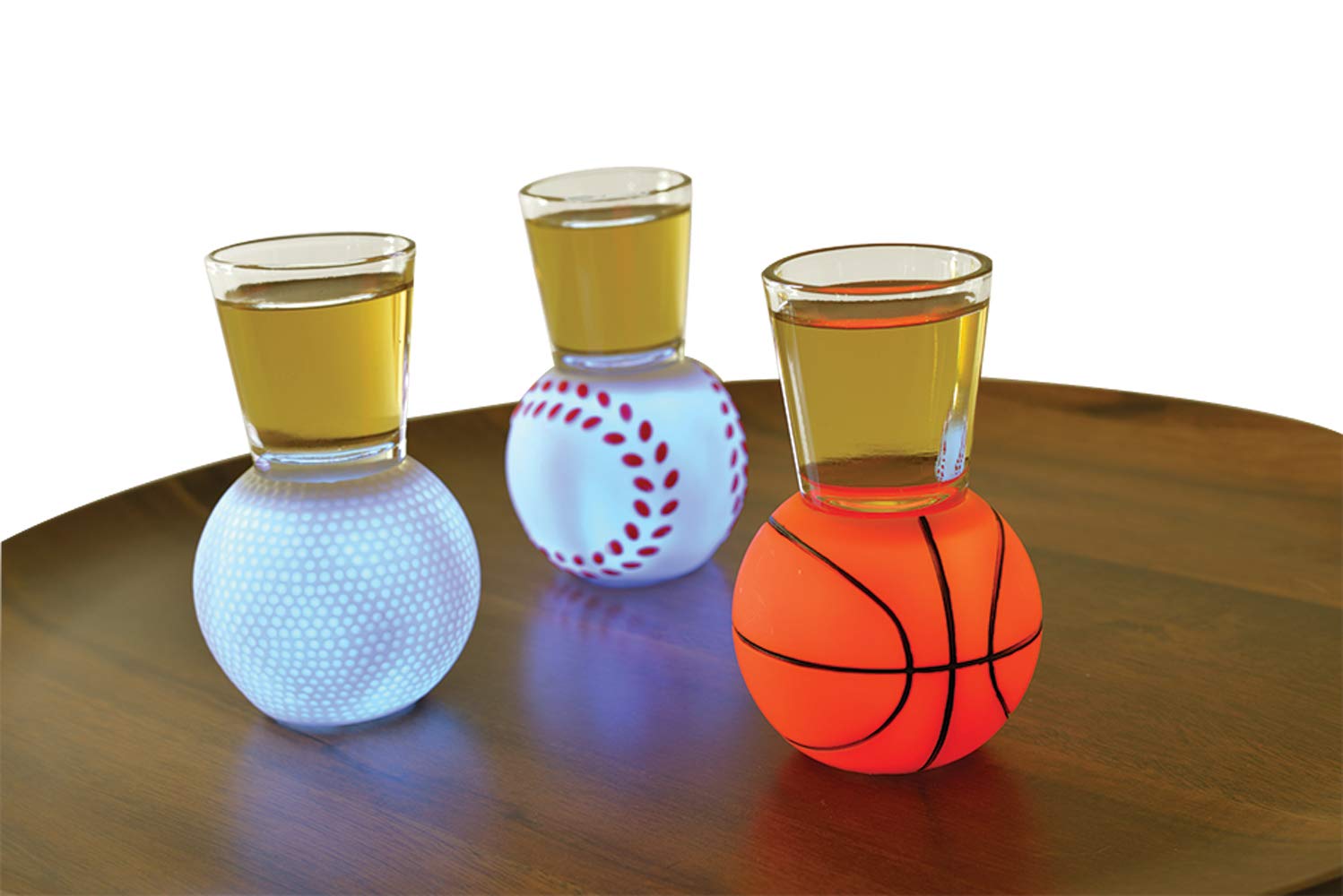 Perfect Life Ideas Light Up Shot Glasses Set - 3 Pcs Sports Ball Lighted Shot Glass Funny Drinking Glasses Bar Supplies Adult Party Favors