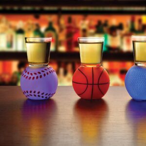 Perfect Life Ideas Light Up Shot Glasses Set - 3 Pcs Sports Ball Lighted Shot Glass Funny Drinking Glasses Bar Supplies Adult Party Favors