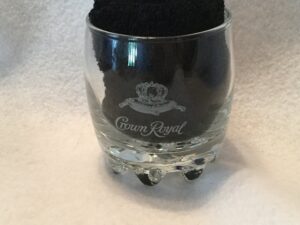 crown royal whiskey glass, crown royal lowball glass, 3-1/2" tall x 3-1/4" diameter