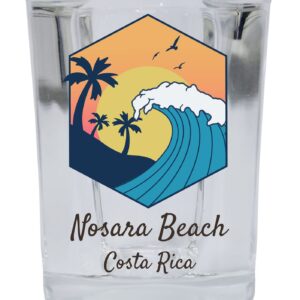 R and R Imports Nosara Beach Costa Rica Souvenir 2 Ounce Square Base Shot Glass Wave Design 4-Pack