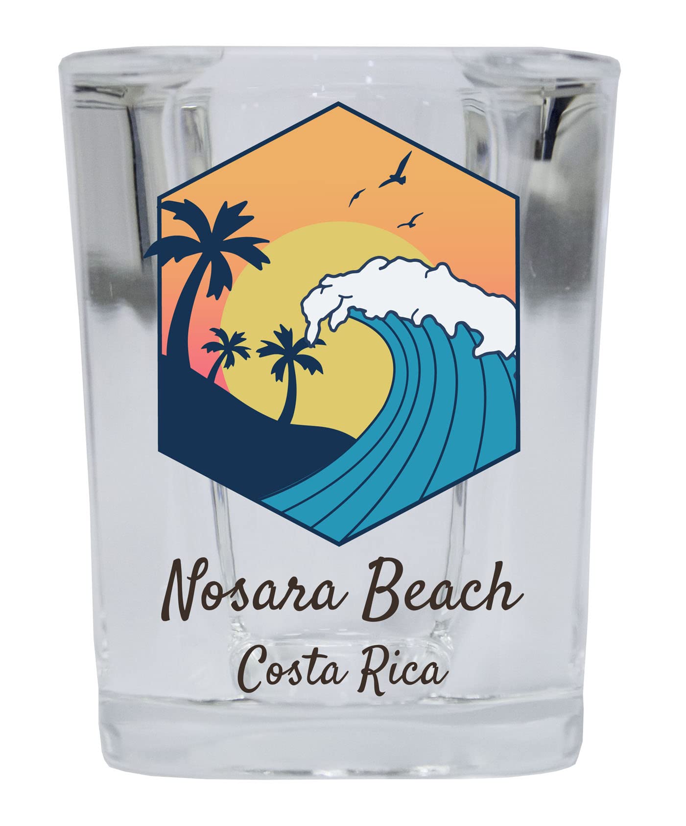 R and R Imports Nosara Beach Costa Rica Souvenir 2 Ounce Square Base Shot Glass Wave Design 4-Pack