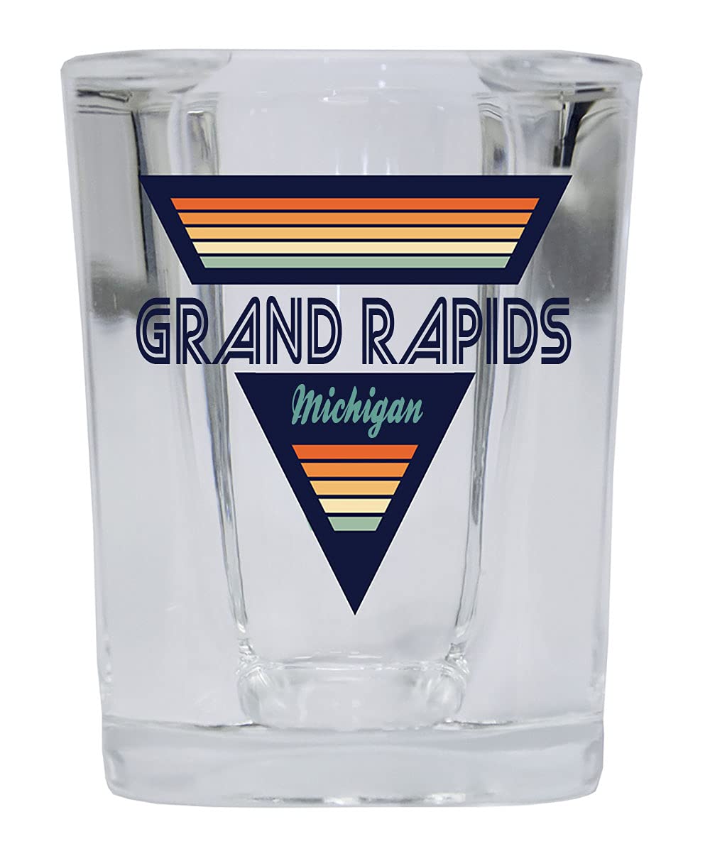 R and R Imports Grand Rapids Michigan 2 Ounce Square Base Liquor Shot Glass Retro Design