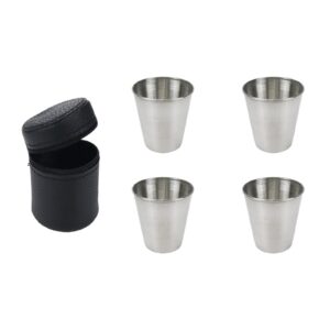 wealrit 4 pcs 70ml stainless steel shot glasses with case,unbreakable shot glasses,stainless steel shot cups with 1 pcs black leather case,2.5oz