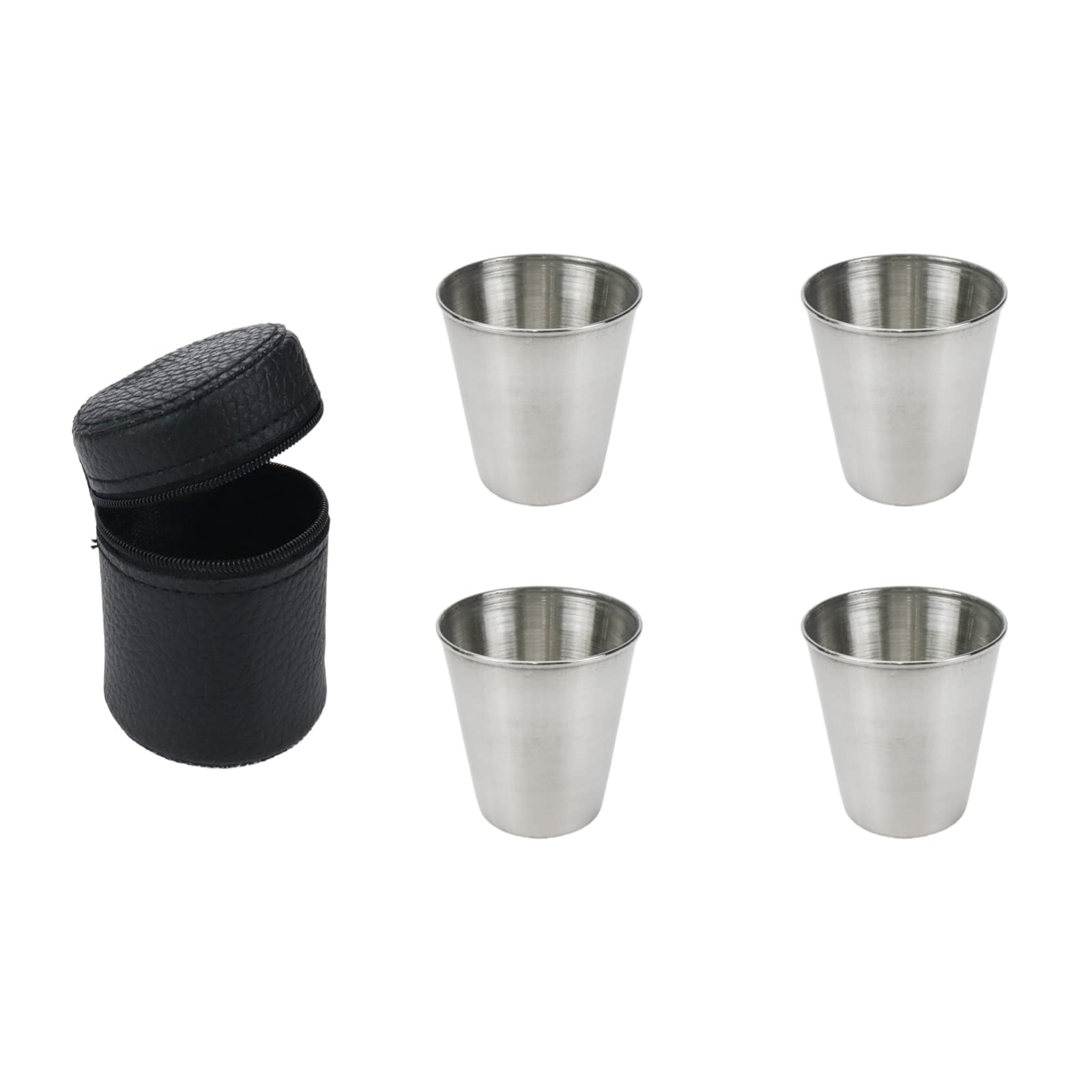 Wealrit 4 pcs 70ml Stainless Steel Shot Glasses with Case,Unbreakable Shot Glasses,Stainless Steel Shot Cups with 1 pcs Black Leather Case,2.5Oz