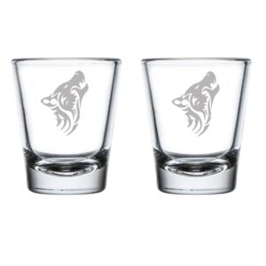 mip set of 2 shot glasses 1.75oz shot glass tribal wolf