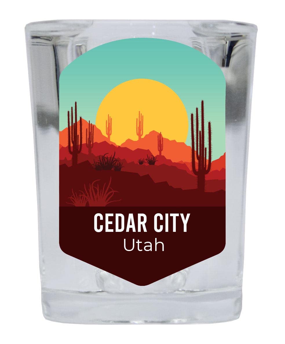 Cedar City Utah Souvenir 2 Ounce Square Shot Glass Desert Design