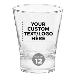 custom logo whiskey glasses 12 oz. set of 12, personalized bulk pack - perfect for scotch, bourbon, whiskey, cocktail- clear