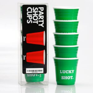 tipsy umbrella "lucky shot st. patrick’s party favor shot glass set - (set of 5) reusable hard plastic party cup shot glasses (green)
