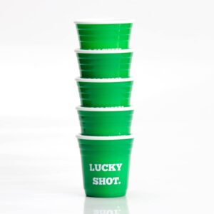 Tipsy Umbrella "LUCKY SHOT St. Patrick’s Party Favor Shot Glass Set - (Set of 5) Reusable Hard Plastic Party Cup Shot Glasses (Green)