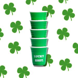 Tipsy Umbrella "LUCKY SHOT St. Patrick’s Party Favor Shot Glass Set - (Set of 5) Reusable Hard Plastic Party Cup Shot Glasses (Green)