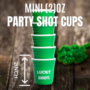 Tipsy Umbrella "LUCKY SHOT St. Patrick’s Party Favor Shot Glass Set - (Set of 5) Reusable Hard Plastic Party Cup Shot Glasses (Green)