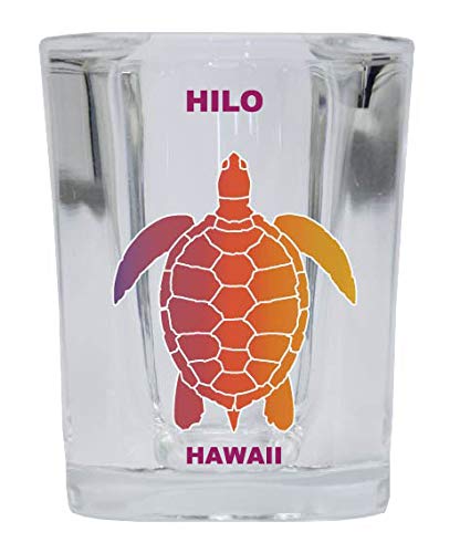 Hilo Hawaii Souvenir Rainbow Turtle Design Square Shot Glass