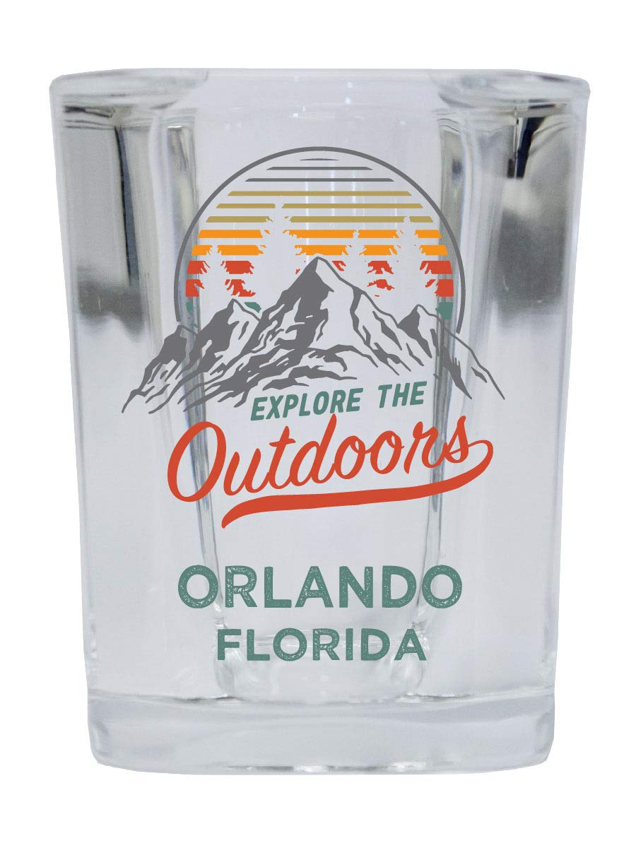 R and R Imports Orlando Florida Explore the Outdoors Souvenir 2 Ounce Square Base Liquor Shot Glass