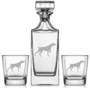 whiskey decanter gift set with 2 whiskey old fashioned rocks glasses german shorthaired pointer