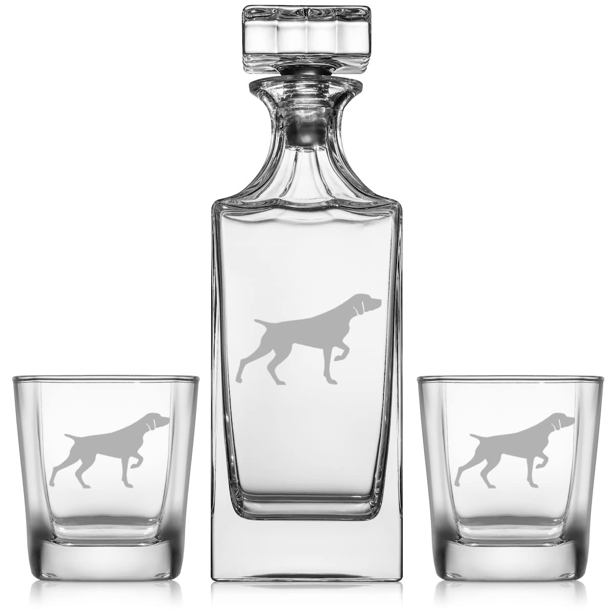 Whiskey Decanter Gift Set With 2 Whiskey Old Fashioned Rocks Glasses German Shorthaired Pointer