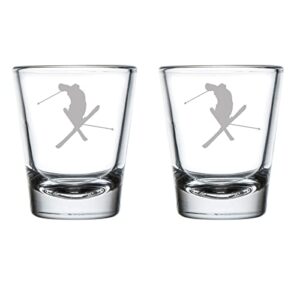mip set of 2 shot glasses 1.75oz shot glass ski skier extreme sports trick
