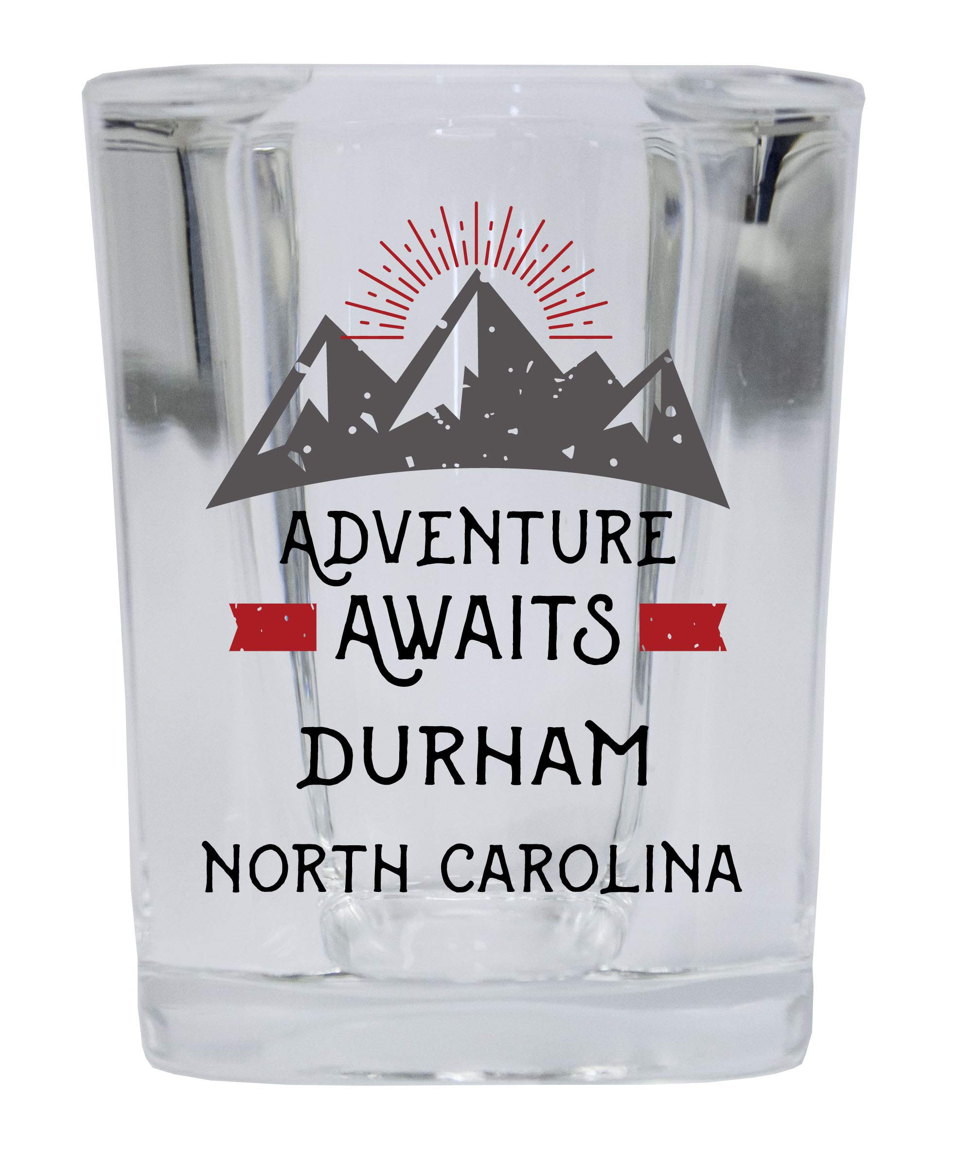 R and R Imports Durham North Carolina Souvenir 2 Ounce Square Base Liquor Shot Glass Adventure Awaits Design