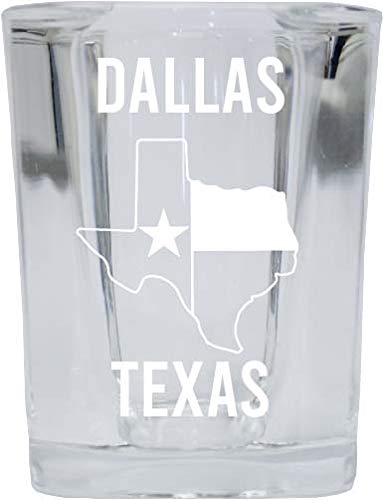 R and R Imports Dallas Texas Souvenir Laser Etched 2 Ounce Square Shot Glass Texas State Flag Design