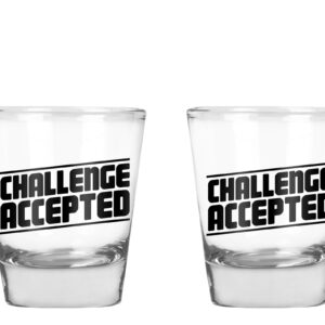 AW Fashions Challenge Accepted Shot Glass- Funny Birthday Gift - 2 Pack Round Set of Shot Glass