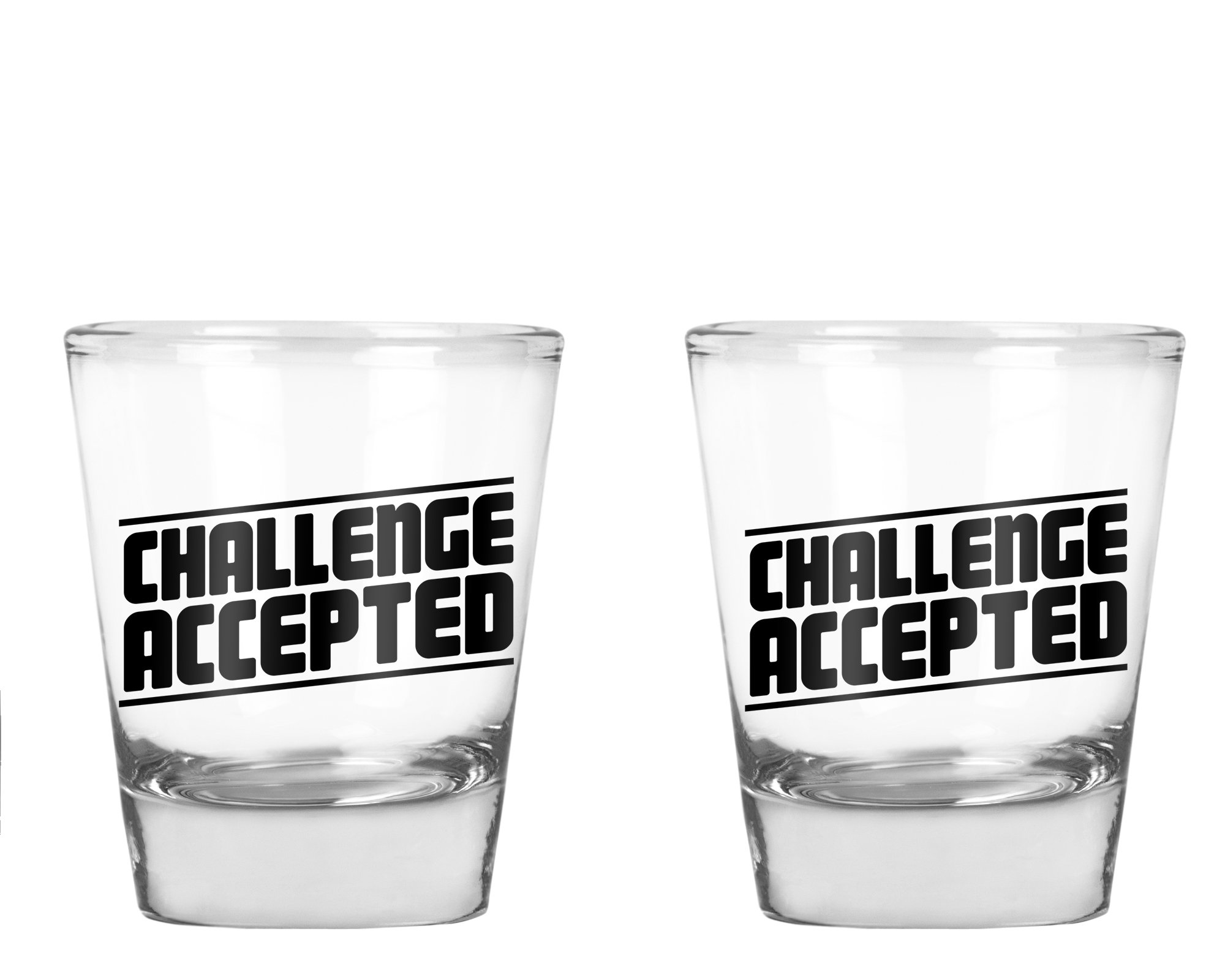 AW Fashions Challenge Accepted Shot Glass- Funny Birthday Gift - 2 Pack Round Set of Shot Glass