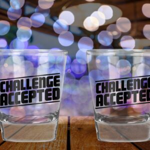 AW Fashions Challenge Accepted Shot Glass- Funny Birthday Gift - 2 Pack Round Set of Shot Glass