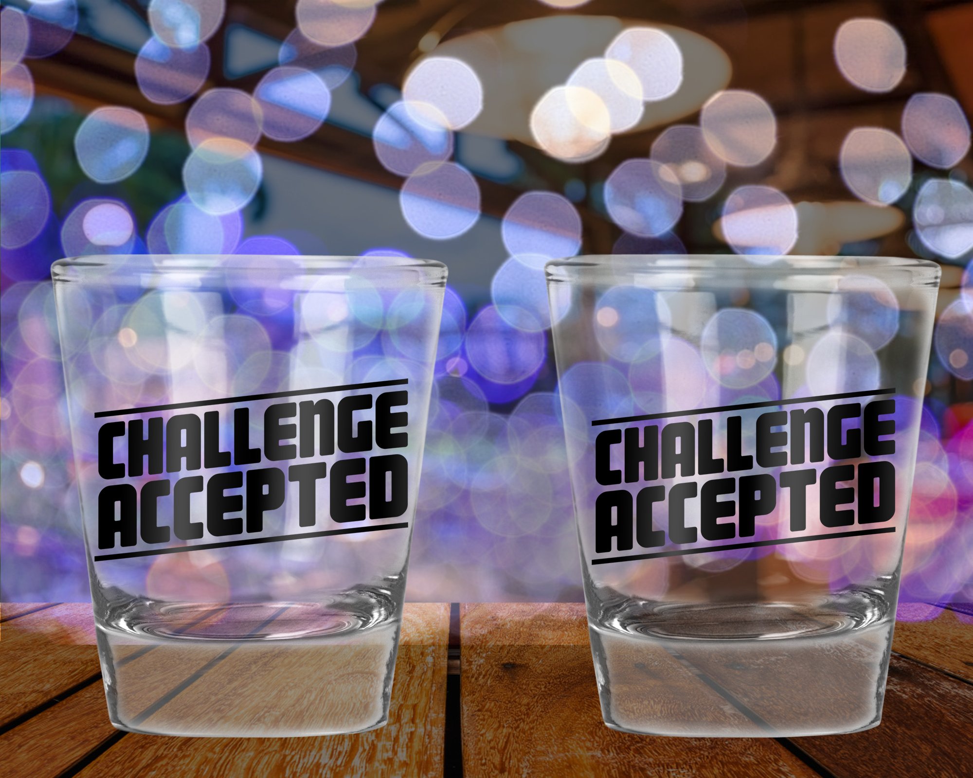 AW Fashions Challenge Accepted Shot Glass- Funny Birthday Gift - 2 Pack Round Set of Shot Glass