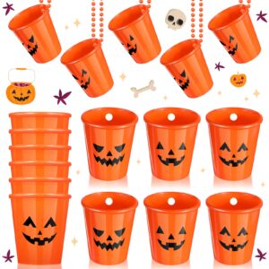 geelin 24 pieces halloween shot glass necklace halloween party cups necklace on beaded plastic shot necklace cups for halloween party decorations supplies (orange, pumpkin)