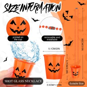 Geelin 24 Pieces Halloween Shot Glass Necklace Halloween Party Cups Necklace on Beaded Plastic Shot Necklace Cups for Halloween Party Decorations Supplies (Orange, Pumpkin)