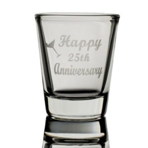 hip flask plus 2oz happy 25th anniversary shot glass