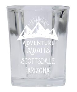 r and r imports scottsdale arizona souvenir laser engraved 2 ounce square base liquor shot glass adventure awaits design