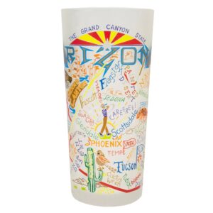 catstudio drinking glass, arizona frosted glass cup for kitchen, bar glass drinking glasses, everyday drinking cup or cocktail glass, 15oz dishwasher safe glass tumbler for arizona lovers