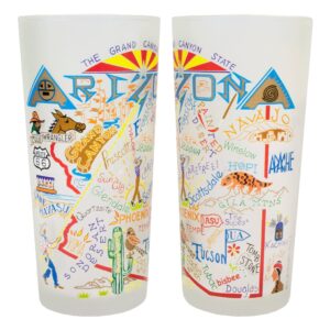 Catstudio Drinking Glass, Arizona Frosted Glass Cup for Kitchen, Bar Glass Drinking Glasses, Everyday Drinking Cup or Cocktail Glass, 15oz Dishwasher Safe Glass Tumbler for Arizona Lovers