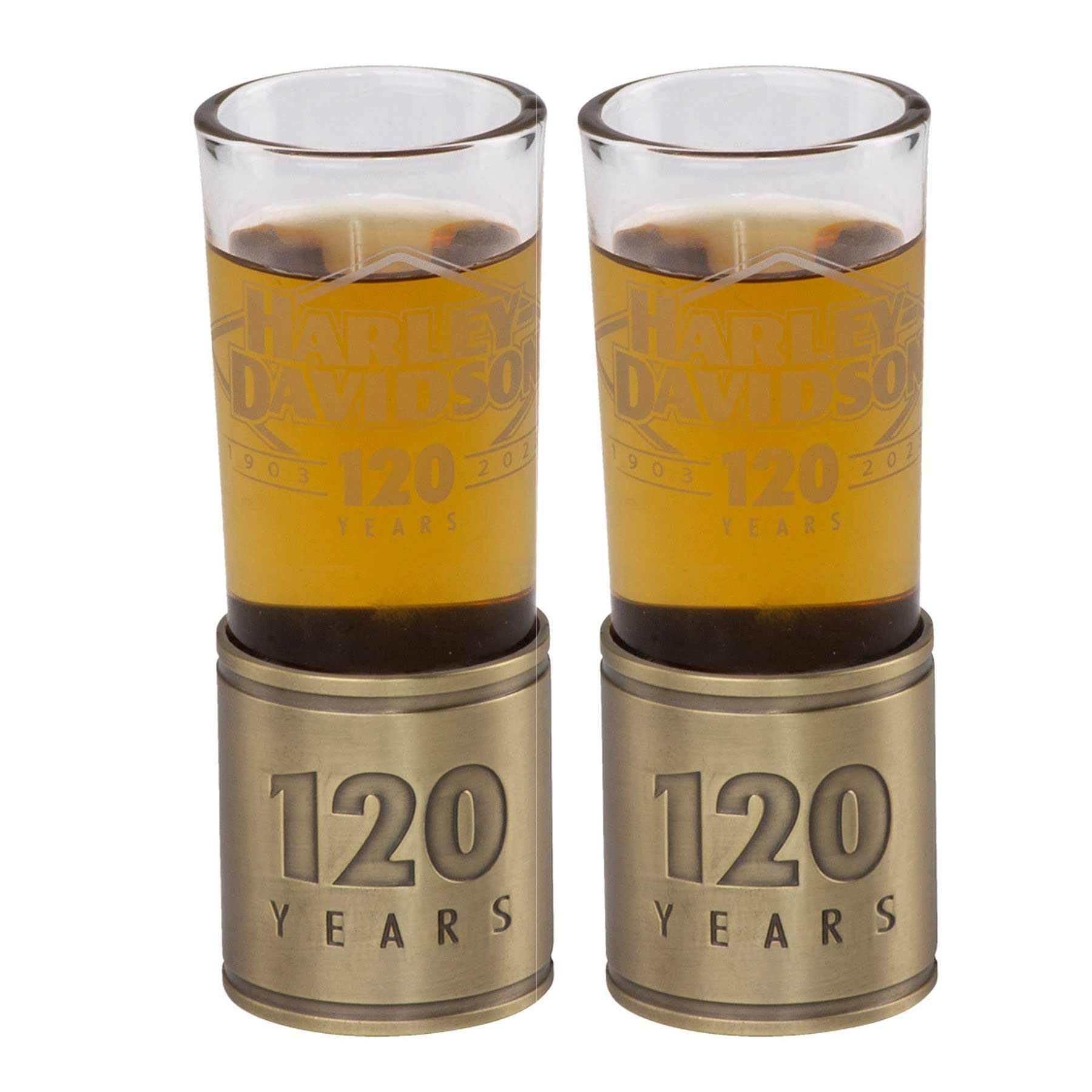 Harley-Davidson 120th Anniversary Tooled Metal Base Shot Glass, Limited Edition