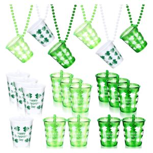 20 pcs st. patrick's day shot glass on beaded necklace shamrock plastic cup necklace white green shot glass necklaces lucky beer cup for festival bachelorette wedding birthday party favor