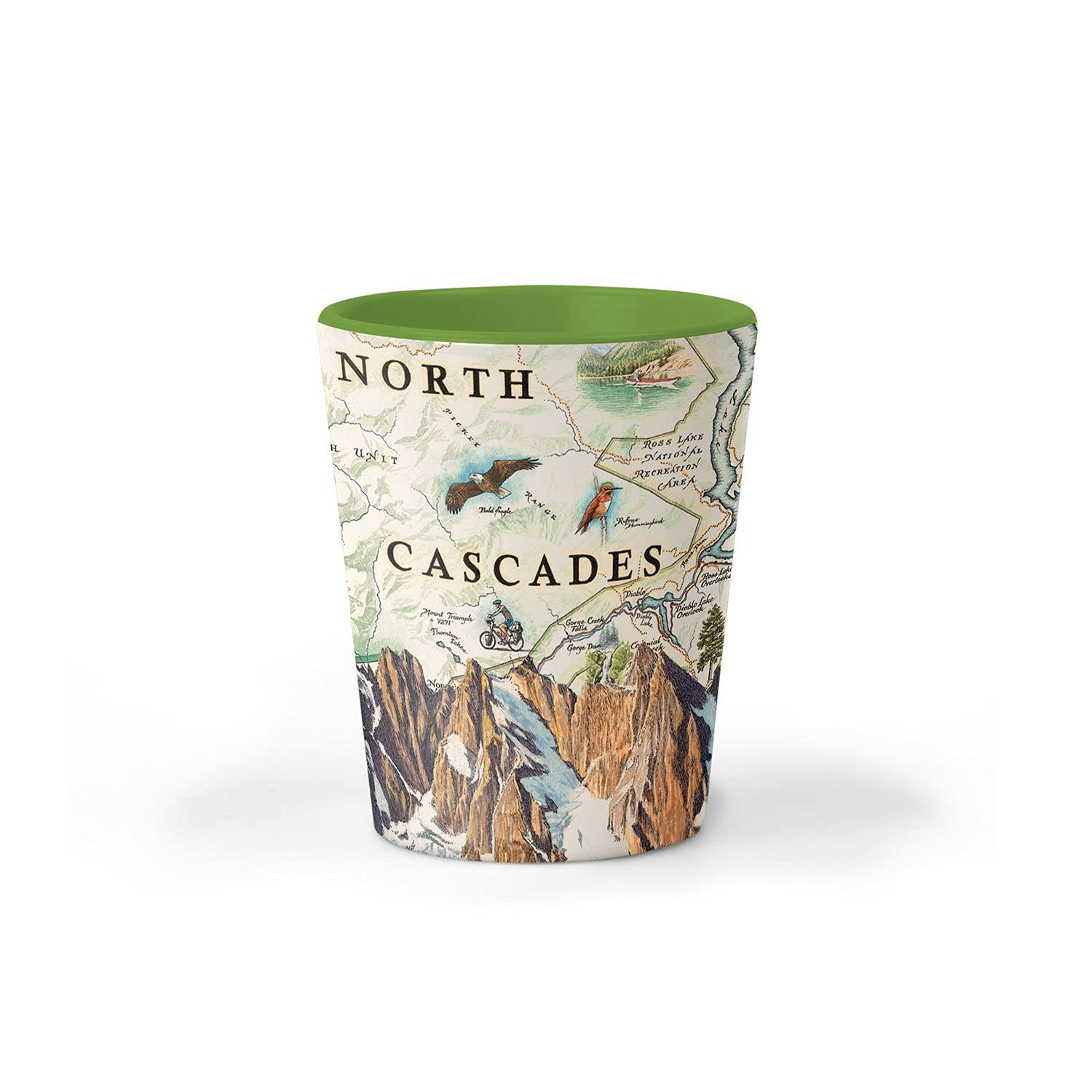 Xplorer Maps North Cascades National Park Map Ceramic Shot Glass, BPA-Free - For Office, Home, Gift, Party - Durable and holds 1.5 oz Liquid