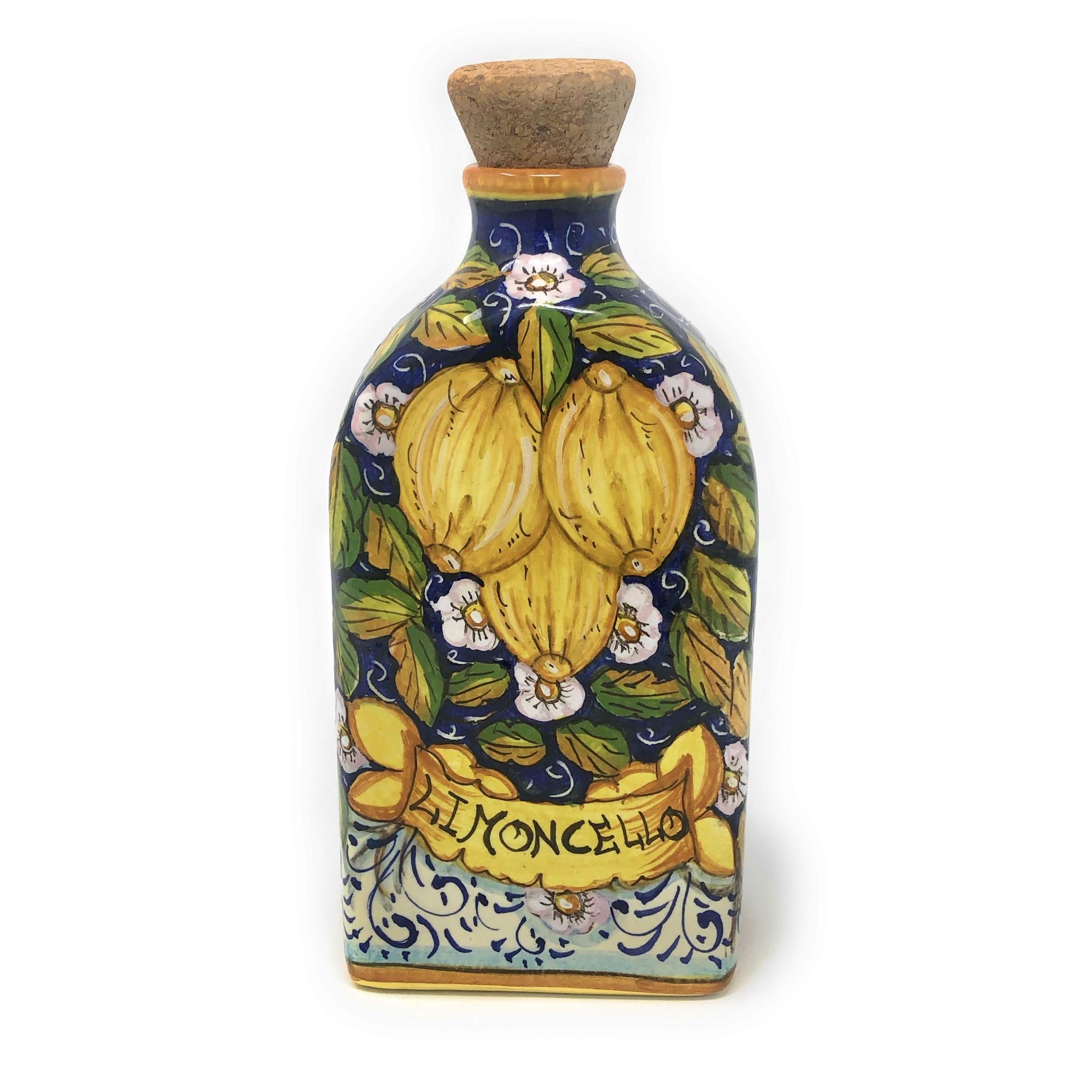 CERAMICHE D'ARTE PARRINI - Italian Ceramic Pottery Bottle Cups Limoncello Liqueur Pattern Lemons Hand Painted Made in ITALY Tuscan Store