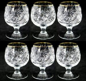 neman russian cut crystal sherry glasses with gold rim shot glasses on short stem. 1.2oz (35ml). set of 6