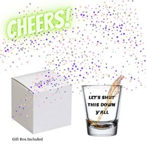 April's Got It Funny Shot Glass-Let's Shut It Down Y'all| 1.5 Ounce Durable Clear Glass Black Printing Suitable for All Occasions, Party, Milestone Birthday Celebrations-Shot Glass Display Souvenir