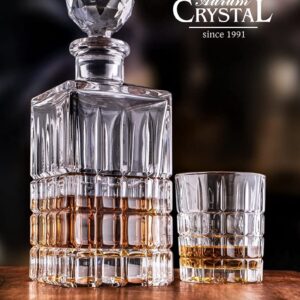 BOHEMIAN CRYSTAL GLASS SET 1+6 DECANTER 23oz./700ml. + TUMBLERS 10oz./300ml. WHISKEY VODKA LIQUEUR JUICE VINTAGE ''Diplomat'' DESIGN ELEGANT CENTERPIECE Set-7 Pcs CLASSIC CZECH CRYSTAL GLASS