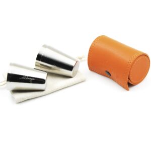 iSavage Shot Glasses with Orange Leather Case 1.2oz Each Set of 4 18/8 Stainless Steel, 1pc Reusable Bag-YM206