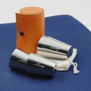 iSavage Shot Glasses with Orange Leather Case 1.2oz Each Set of 4 18/8 Stainless Steel, 1pc Reusable Bag-YM206