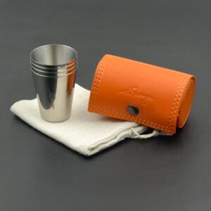 iSavage Shot Glasses with Orange Leather Case 1.2oz Each Set of 4 18/8 Stainless Steel, 1pc Reusable Bag-YM206