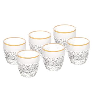 barski - european quality glass - crystal - set of 6 - double old fashioned tumblers - dof - each tumbler is 12 oz. - with frosted crack design and gold band - glasses are made in europe