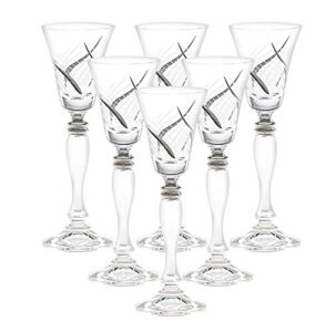 glazze crystal set of 6 handcrafted cordial glasses with hand painted real platinum - hand cut wavy trimming - luxurious gift for men and women - 6"h 2oz