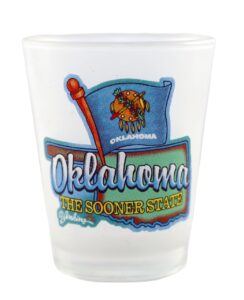 oklahoma sooner state map-flag frosted shot glass