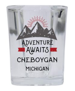 r and r imports cheboygan michigan souvenir 2 ounce square base liquor shot glass adventure awaits design