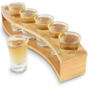 Coasta Shot Glass Holder Set-1Oz/30Ml Shot Glass Set Bamboo Shot Glass Holder, 6Pcs Shot Glass Set, Perfect for Party, Bar